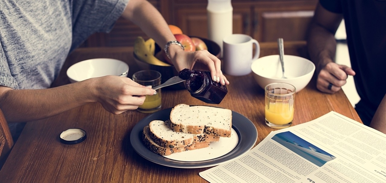 Couple Eating Morning Breakfast Togetherness