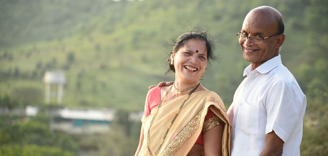 portrait of happy senior couple husband and wife wearing Indian clothing.; Shutterstock ID 696655852; PO: 123