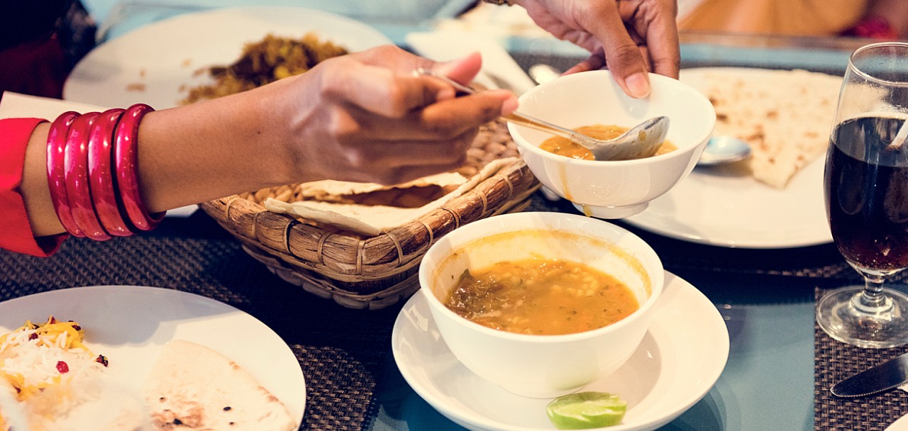 Family having Indian food